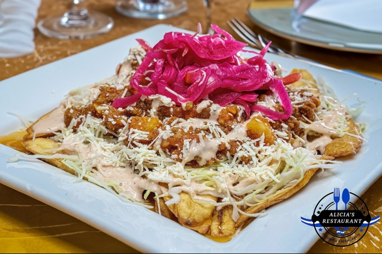 Loaded nachos with pickled onions